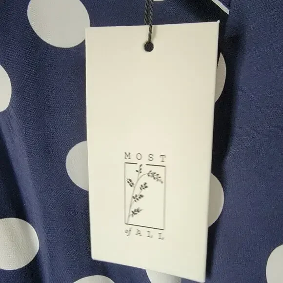 Most Of All Coralie Satin Sleeveless Midi Dress Navy Blue White Polka Dot Size 4 - Picture 8 of 10